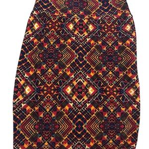 LuLaRoe Vibrant Geometric Pencil Skirt - Red and Yellow